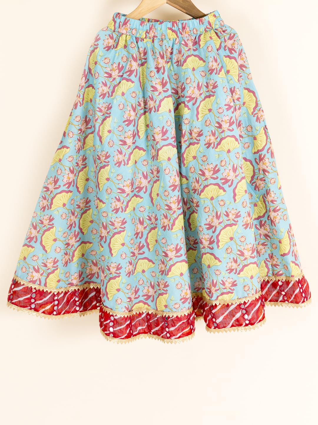 Pspeaches Girls Cotton Printed Sequinned Ready To Wear Readymade Lehenga Choli (Green)