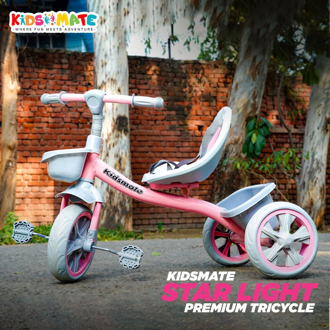 Kidsmate Xplorer 3-in-1 Tricycle for Kids | Durable Plug & Play Baby Trike with EVA Wheels, Safety Rail & Push Handle for Parents | Safe & Comfortable Ride for Toddlers 12-48 Months