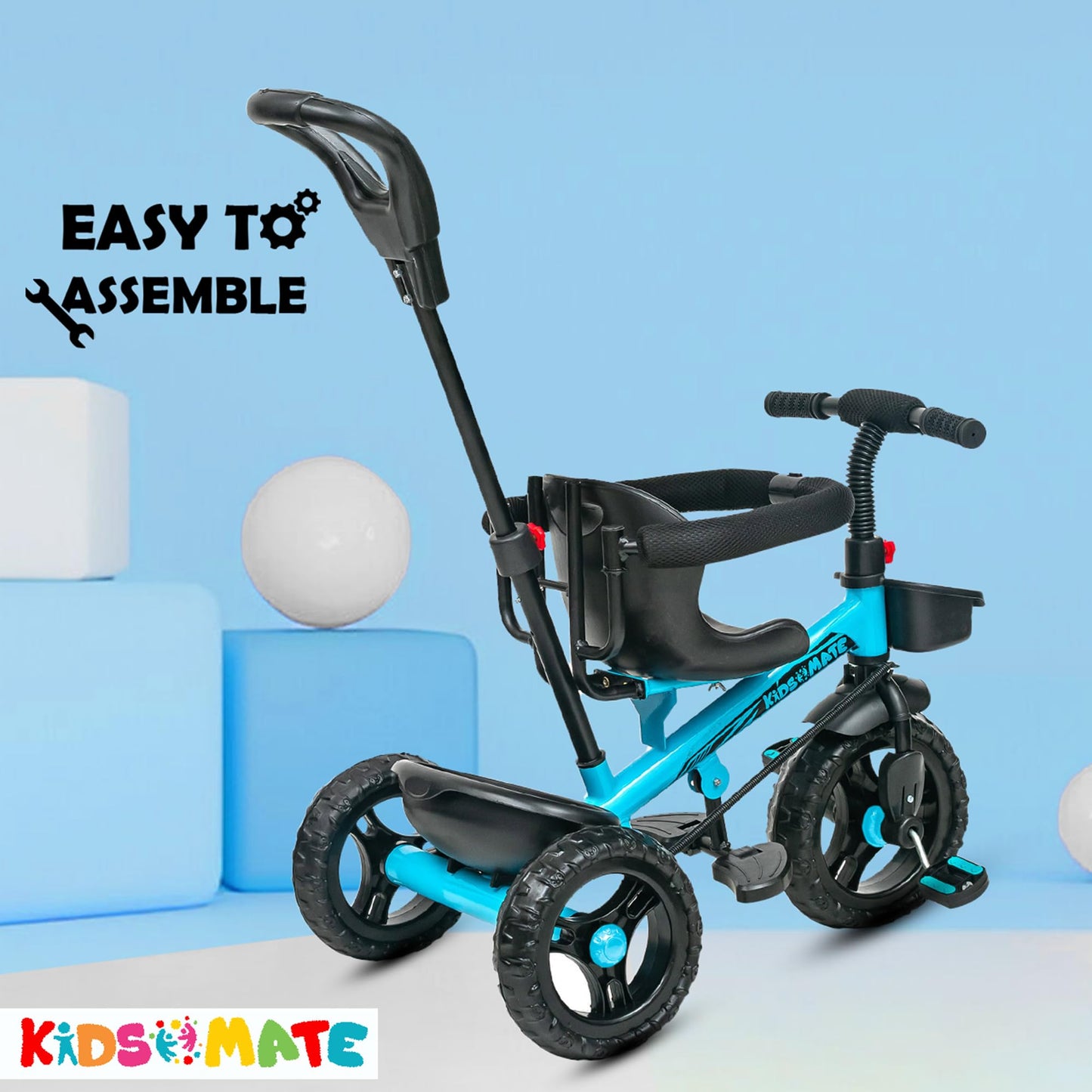 Kidsmate Xplorer 3-in-1 Tricycle for Kids | Durable Plug & Play Baby Trike with EVA Wheels, Safety Rail & Push Handle for Parents | Safe & Comfortable Ride for Toddlers 12-48 Months