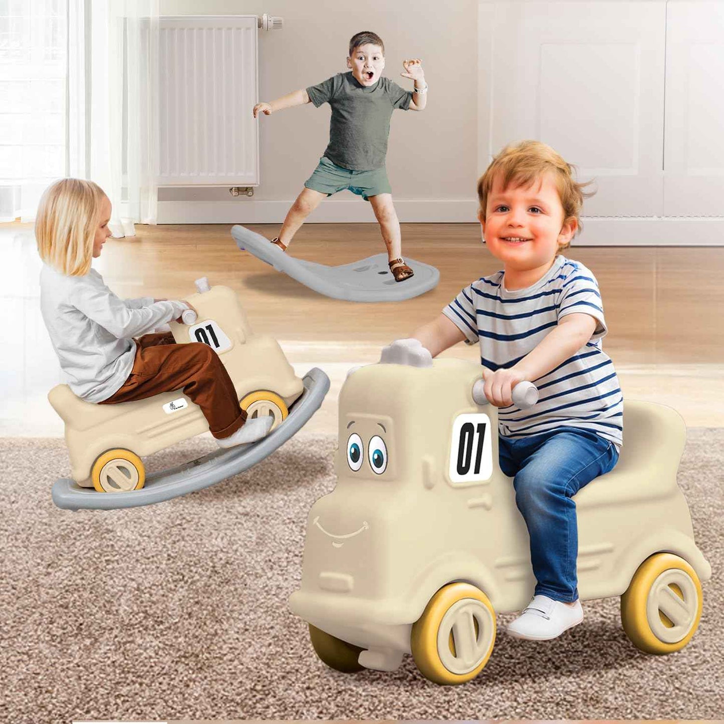 R for Rabbit Rock N Ride 3 in 1 Baby Push Ride-On Car with Rocker & Balance Board Mode | Non-Toxic, Durable and Safe Rocking Horse Rider for Kids 1-4 Years Age, Upto 20kgs Weight (Blue Orange)