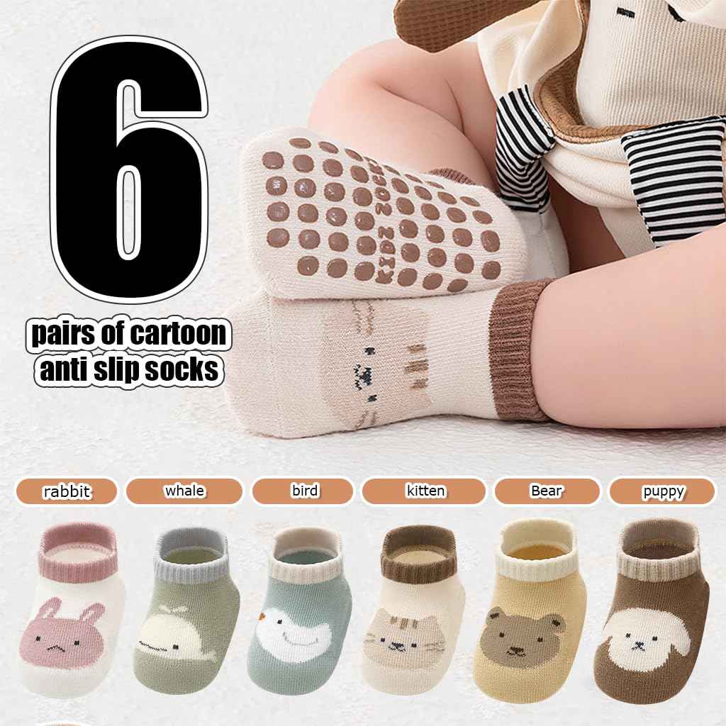 SNOWIE SOFT® 5 Pairs Baby Socks Set, Antislip Socks for New Born Baby 0-3 Years, Non Slip Grip Ankle Socks with Non Skid Soles for Infants Baby Shower Gifts