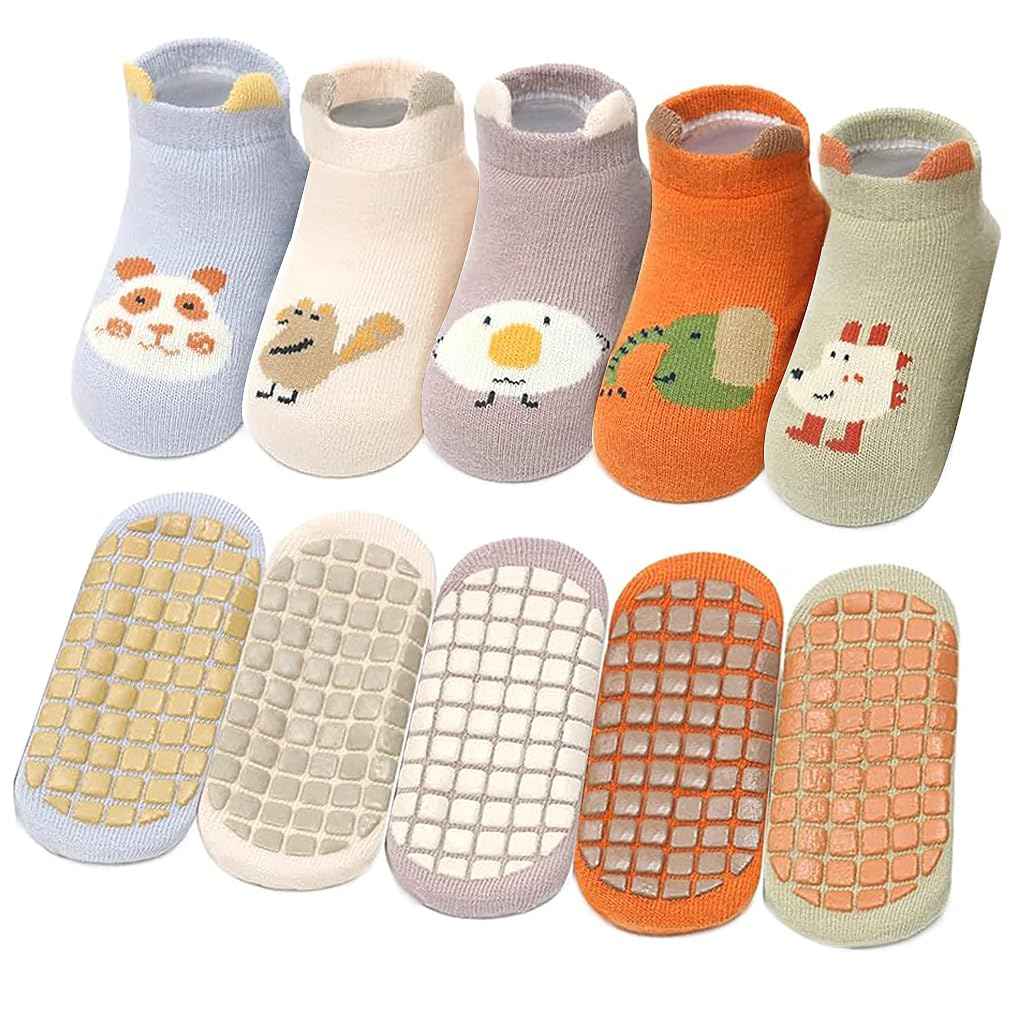 SNOWIE SOFT® 5 Pairs Baby Socks Set, Antislip Socks for New Born Baby 0-3 Years, Non Slip Grip Ankle Socks with Non Skid Soles for Infants Baby Shower Gifts