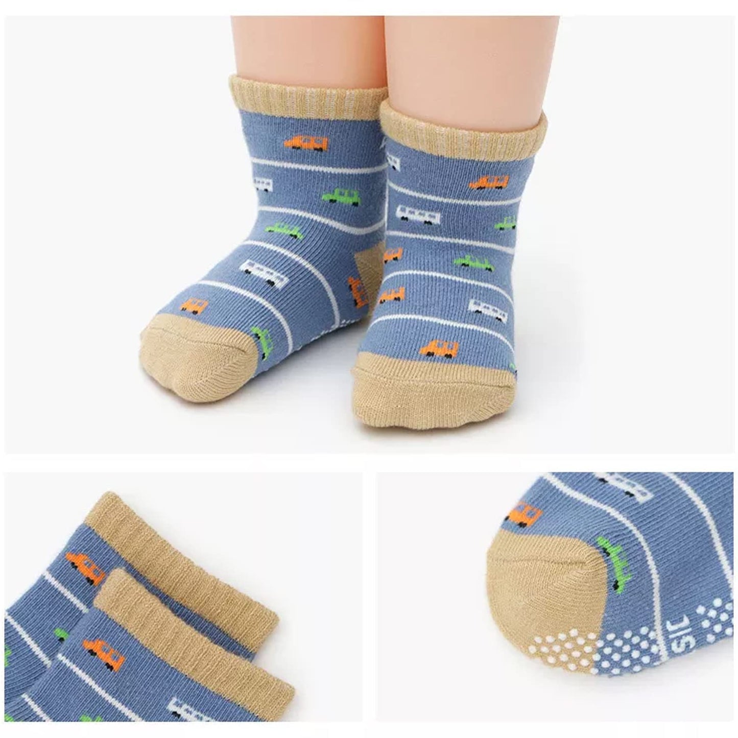 FIMALIA Organic Cotton Anti-Skid Socks Non Slip Kids Toddler Socks with Grip | (Pack of 4,6 &12 Pair) (Color & Print May Vary) (0 to 5 years size)
