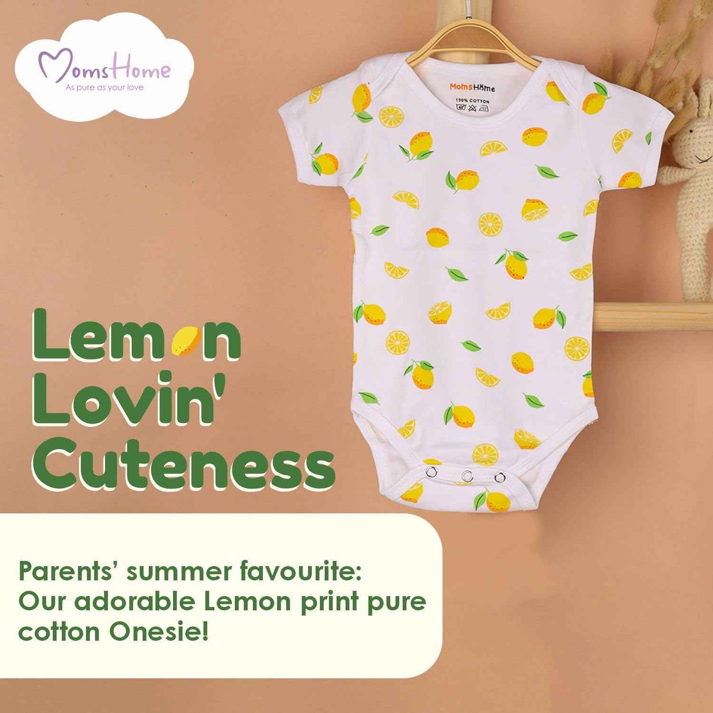 MOM'S HOME Organic Cotton Baby Essentials Gift Set | Baby Shower Gift Hamper | Baby Clothing Gift Combo | Lemon | Pack of 7