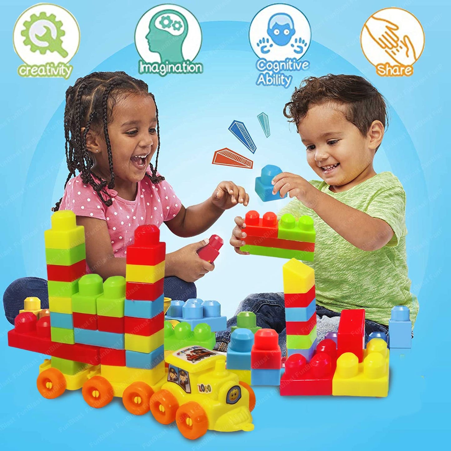 FunBlast DIY Plastic Building Blocks for Kids Building Blocks Toy for Kids Puzzle Games for Kid, Toys for Children Educational & Learning Toy for Kid, Girls & Boys - (250+ Blocks with 38 Wheels)