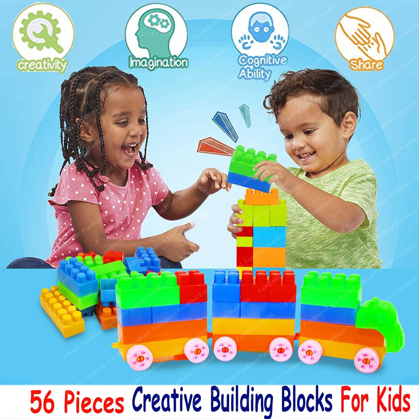 FunBlast DIY Plastic Building Blocks for Kids Building Blocks Toy for Kids Puzzle Games for Kid, Toys for Children Educational & Learning Toy for Kid, Girls & Boys - (250+ Blocks with 38 Wheels)