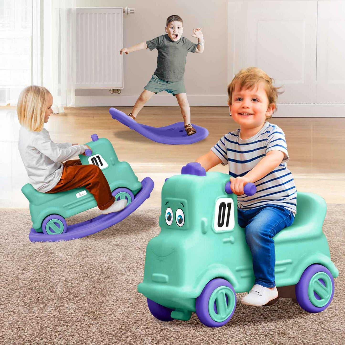 R for Rabbit Rock N Ride 3 in 1 Baby Push Ride-On Car with Rocker & Balance Board Mode | Non-Toxic, Durable and Safe Rocking Horse Rider for Kids 1-4 Years Age, Upto 20kgs Weight (Blue Orange)