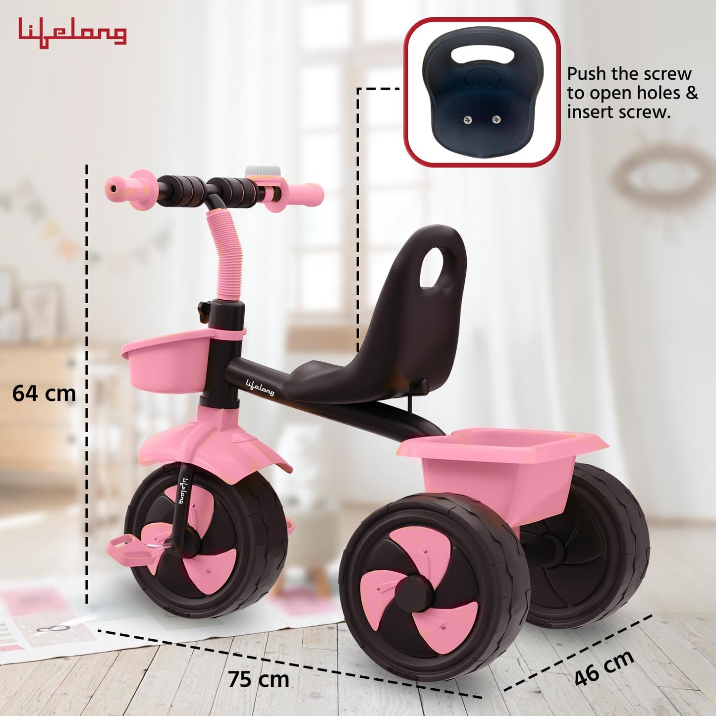 Lifelong Trike Cycle for Kids Cycle 2-5 Years - Tricycles for Boy & Girl - Baby Cycle - Bicycle for Kids - Bike with 3 EVA Wheels, Bell & Basket -Durable Tricycle with Parental Control