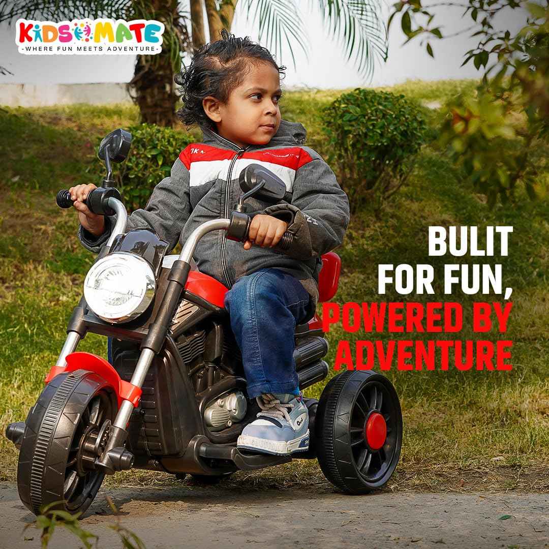 Kidsmate X-Power Ultimate Fun Electric Bike for Kids | 6V 4AH Battery, Dual Suspension with LED Lights & Comfy Backrest | Battery Bike for Kids for Ages 1-5 Years - Red