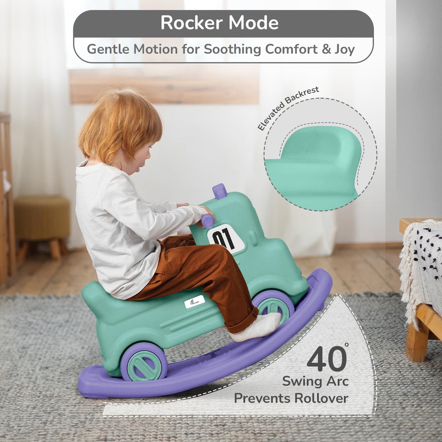R for Rabbit Rock N Ride 3 in 1 Baby Push Ride-On Car with Rocker & Balance Board Mode | Non-Toxic, Durable and Safe Rocking Horse Rider for Kids 1-4 Years Age, Upto 20kgs Weight (Blue Orange)