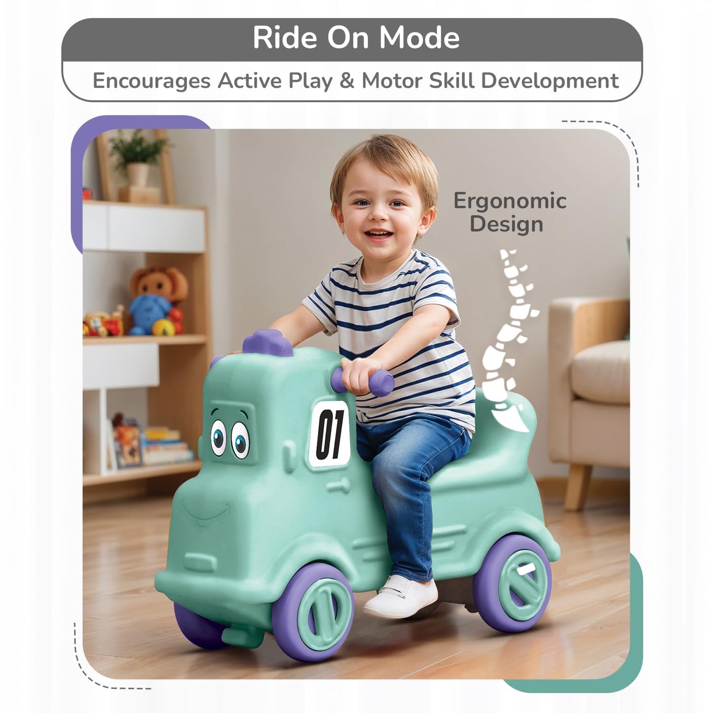 R for Rabbit Rock N Ride 3 in 1 Baby Push Ride-On Car with Rocker & Balance Board Mode | Non-Toxic, Durable and Safe Rocking Horse Rider for Kids 1-4 Years Age, Upto 20kgs Weight (Blue Orange)