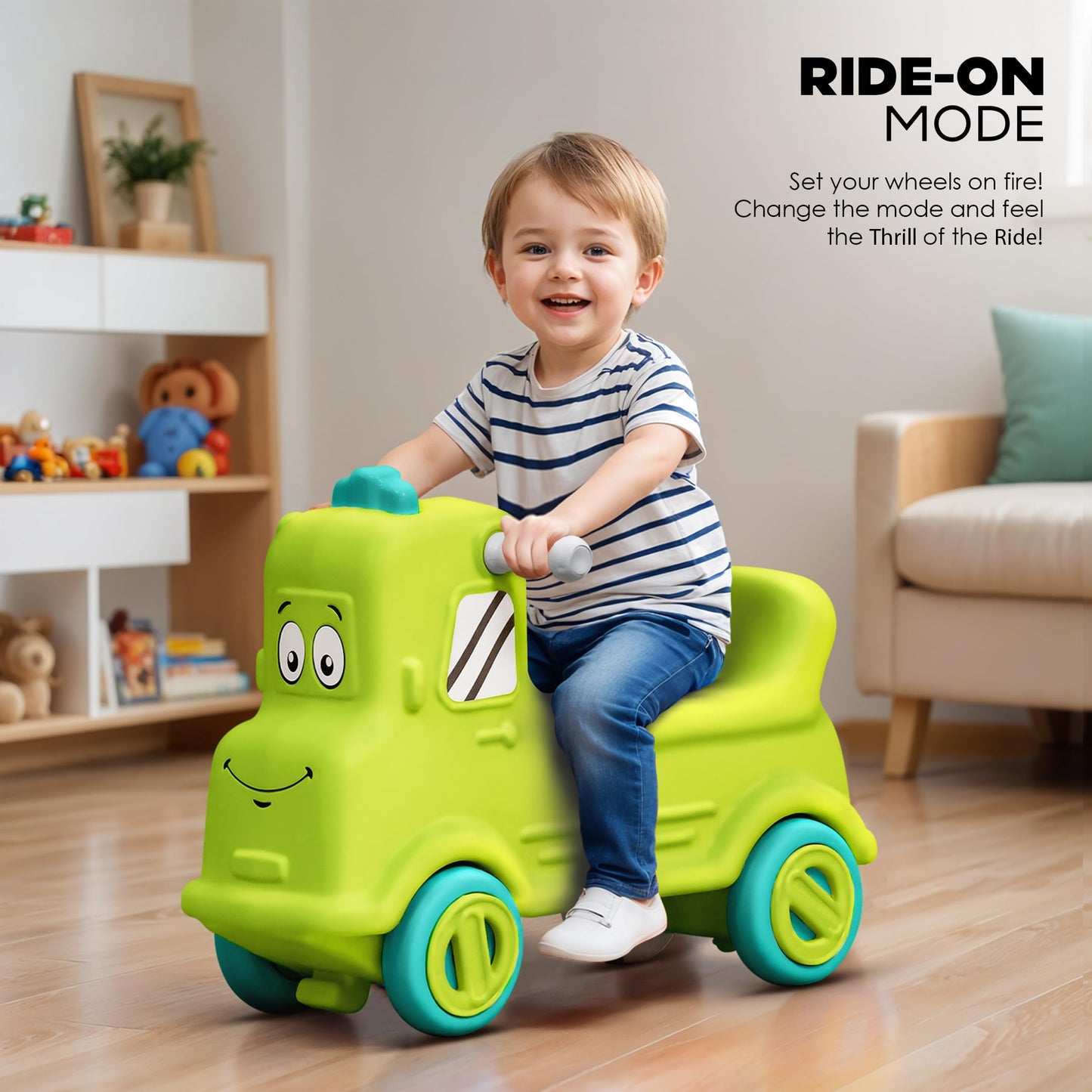 Happy Bear 3-in-1 Rock and Roll Ride-On | Push Car for 1 – 5 Years | Rocking Horse for Toddlers | Balance Board | Safe, Sturdy & Fun Indoor Toy - Yellow