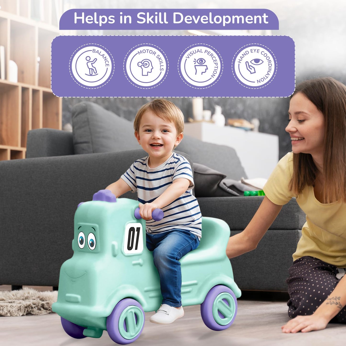 R for Rabbit Rock N Ride 3 in 1 Baby Push Ride-On Car with Rocker & Balance Board Mode | Non-Toxic, Durable and Safe Rocking Horse Rider for Kids 1-4 Years Age, Upto 20kgs Weight (Blue Orange)