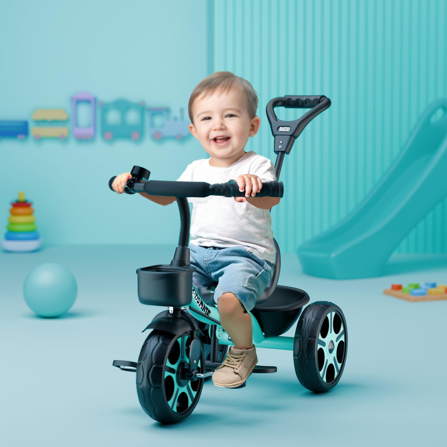 Kidsmate Xplorer 3-in-1 Tricycle for Kids | Durable Plug & Play Baby Trike with EVA Wheels, Safety Rail & Push Handle for Parents | Safe & Comfortable Ride for Toddlers 12-48 Months