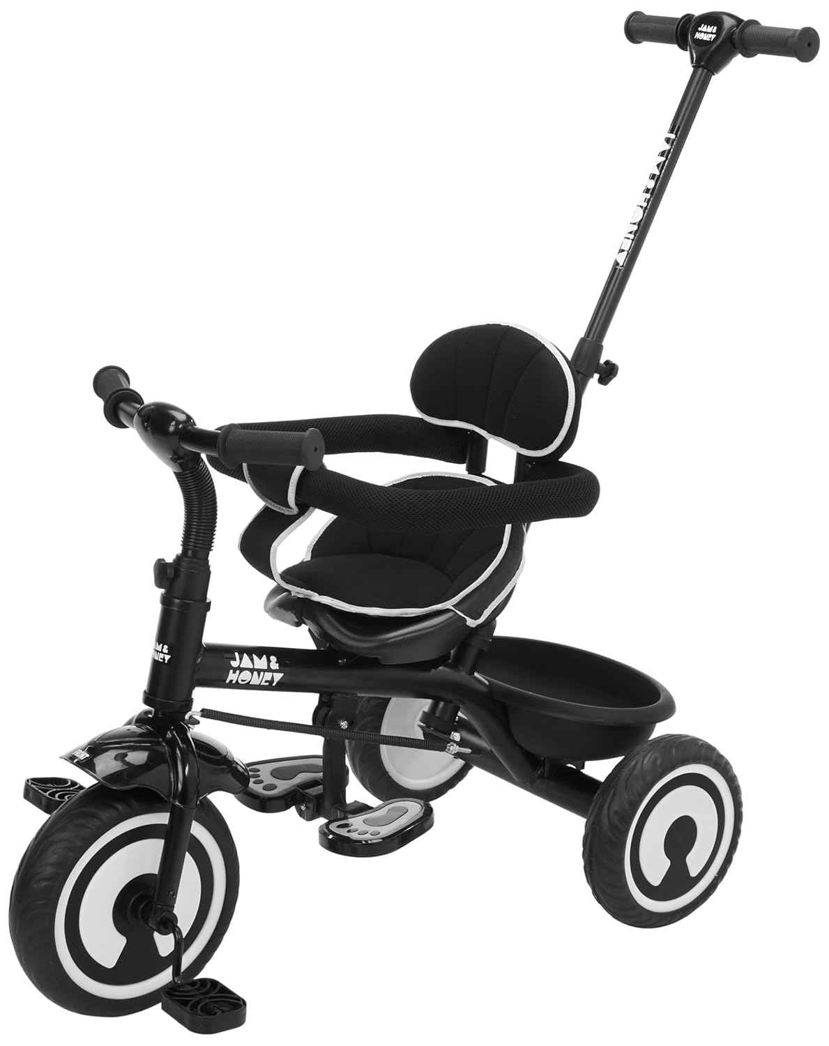 Amazon Brand - Jam & Honey Tricycle for Kids | 2-in-1 with Pedalling & Parental Control | Cushioned Seat | Guardrail & Anti-Slip Handle for Safety | for 2 Years+ Boys and Girls | Yellow and Black