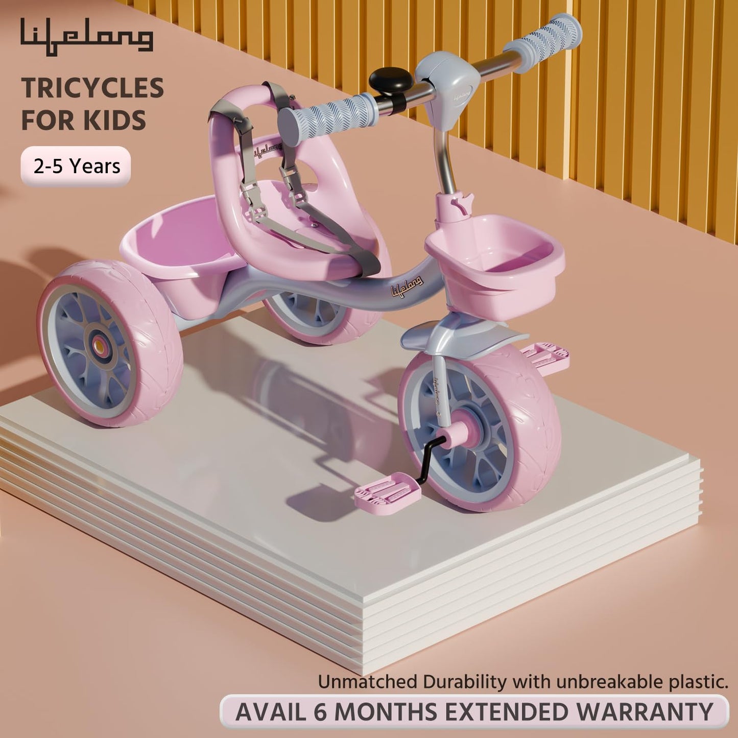 Lifelong Trike Cycle for Kids Cycle 2-5 Years - Tricycles for Boy & Girl - Baby Cycle - Bicycle for Kids - Bike with 3 EVA Wheels, Bell & Basket -Durable Tricycle with Parental Control