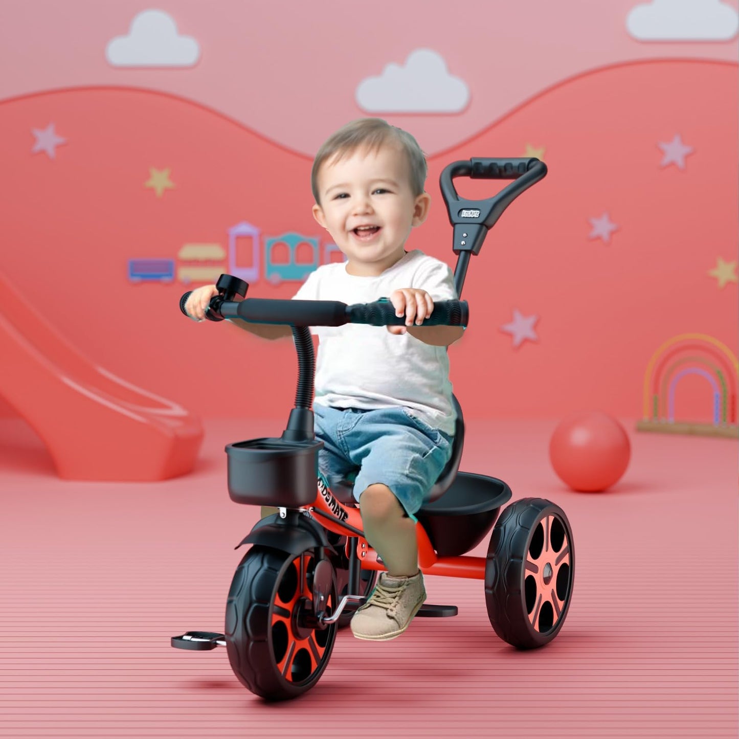Kidsmate Xplorer 3-in-1 Tricycle for Kids | Durable Plug & Play Baby Trike with EVA Wheels, Safety Rail & Push Handle for Parents | Safe & Comfortable Ride for Toddlers 12-48 Months