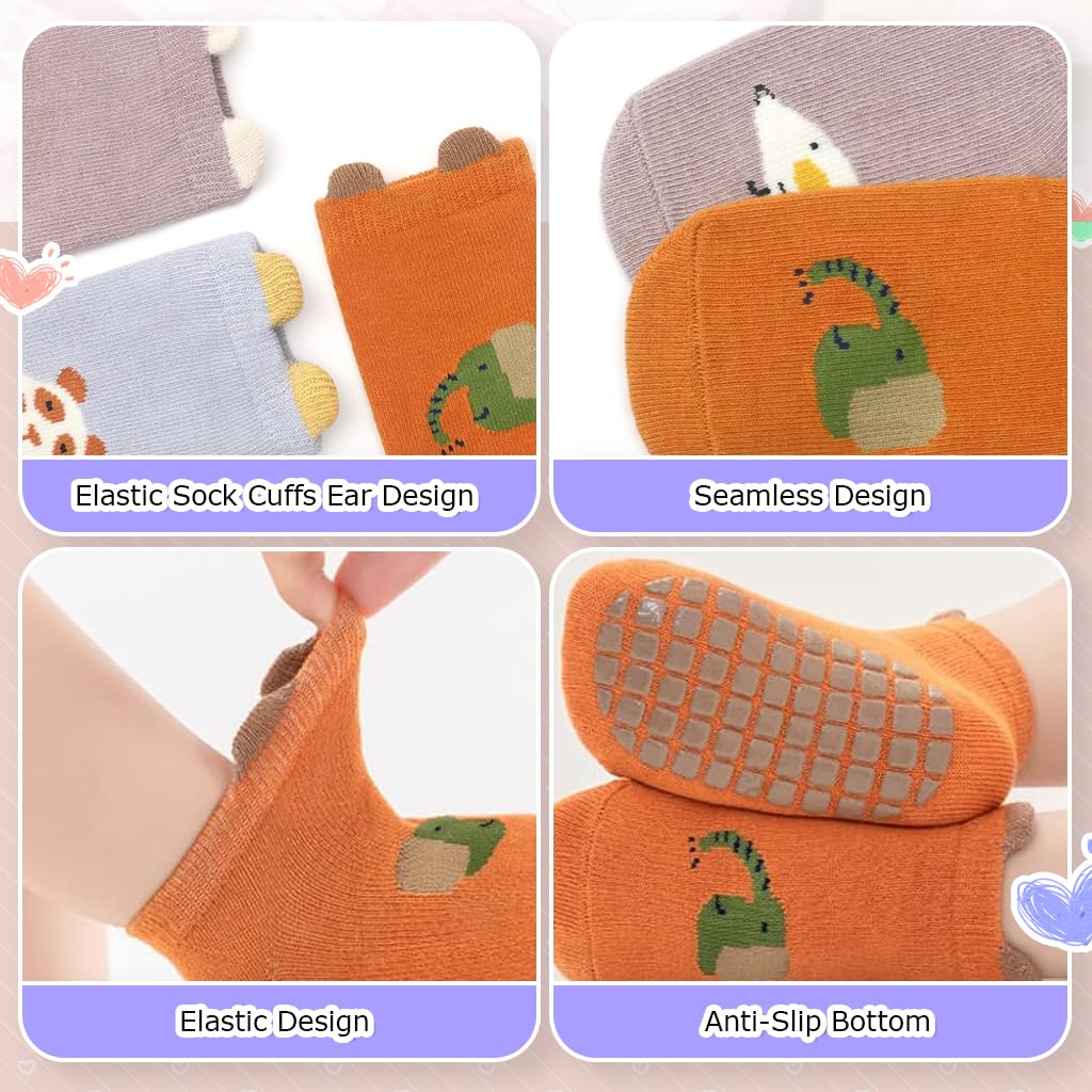SNOWIE SOFT® 5 Pairs Baby Socks Set, Antislip Socks for New Born Baby 0-3 Years, Non Slip Grip Ankle Socks with Non Skid Soles for Infants Baby Shower Gifts