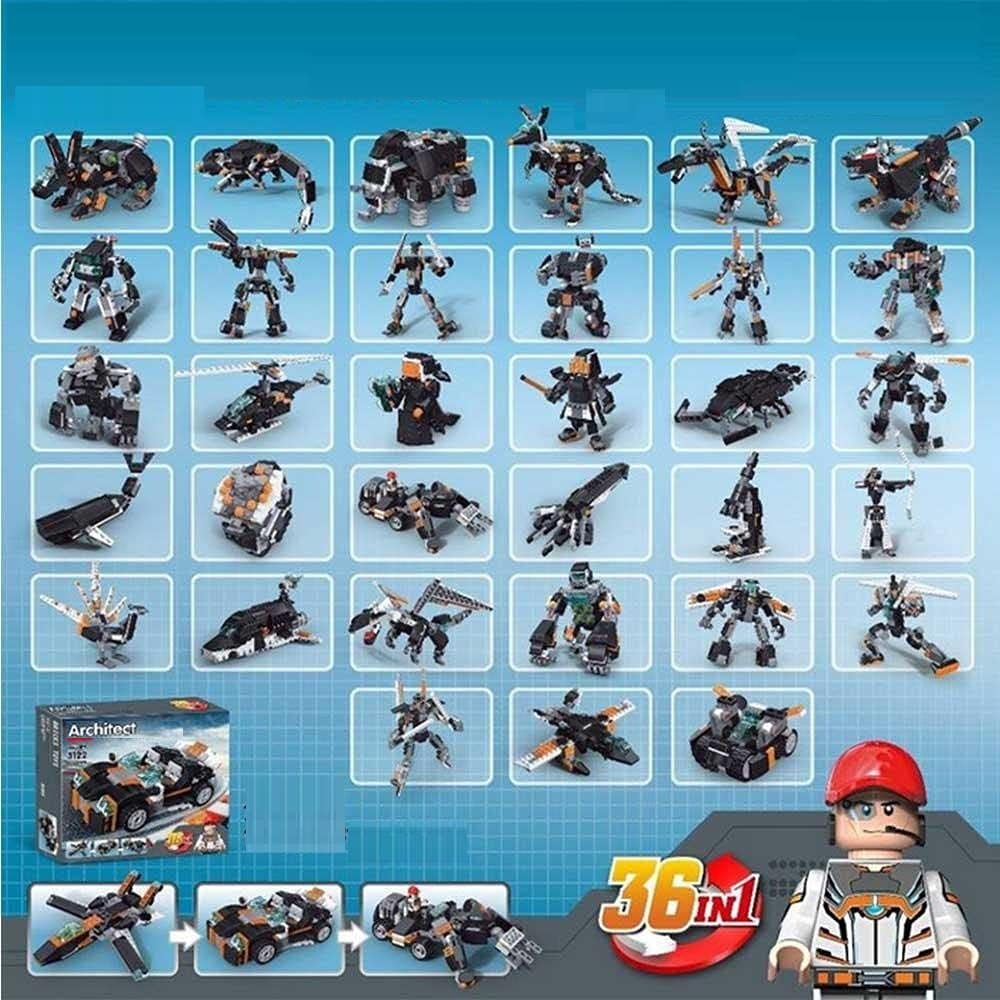 Umadiya® 36-in-1 Magic Building Blocks Set | 256+ Pieces | Creative Construction Toy for Kids | Includes Instruction Manual | Ideal for Boys & Girls Ages 6+ | DIY Brick Robot, Jet, Ship Models