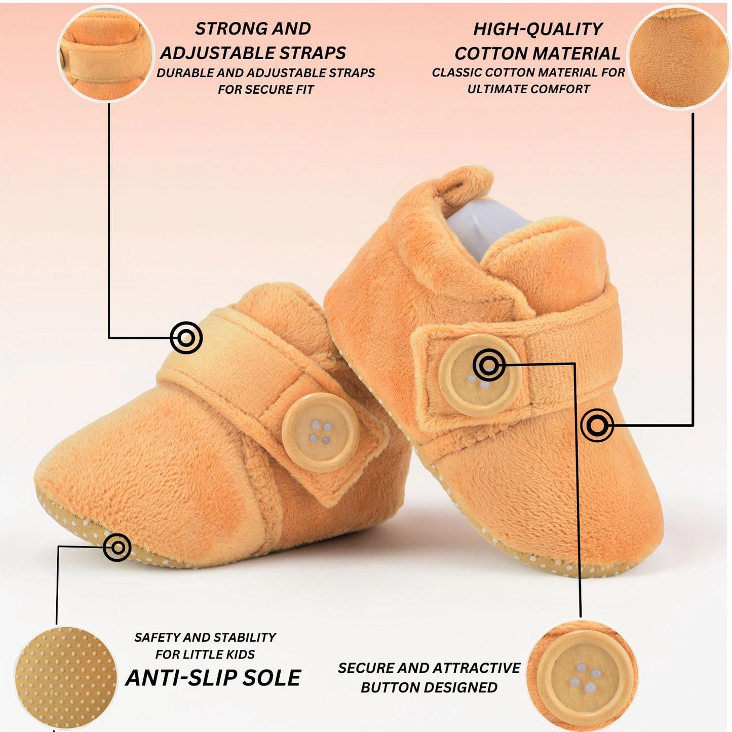 Star Fish Newborn Baby Boys & Girls 3 TO 12 Months Skin Friendly Comfortable & Breathable Cotton Booties (Pink -1212)