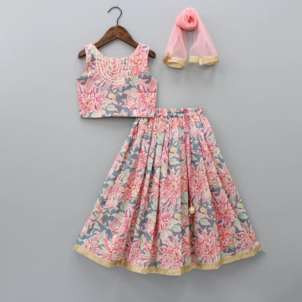 GORLYA Girls Ethnic Wear Rayon Flower Printed Readymade Lehenga Choli Set