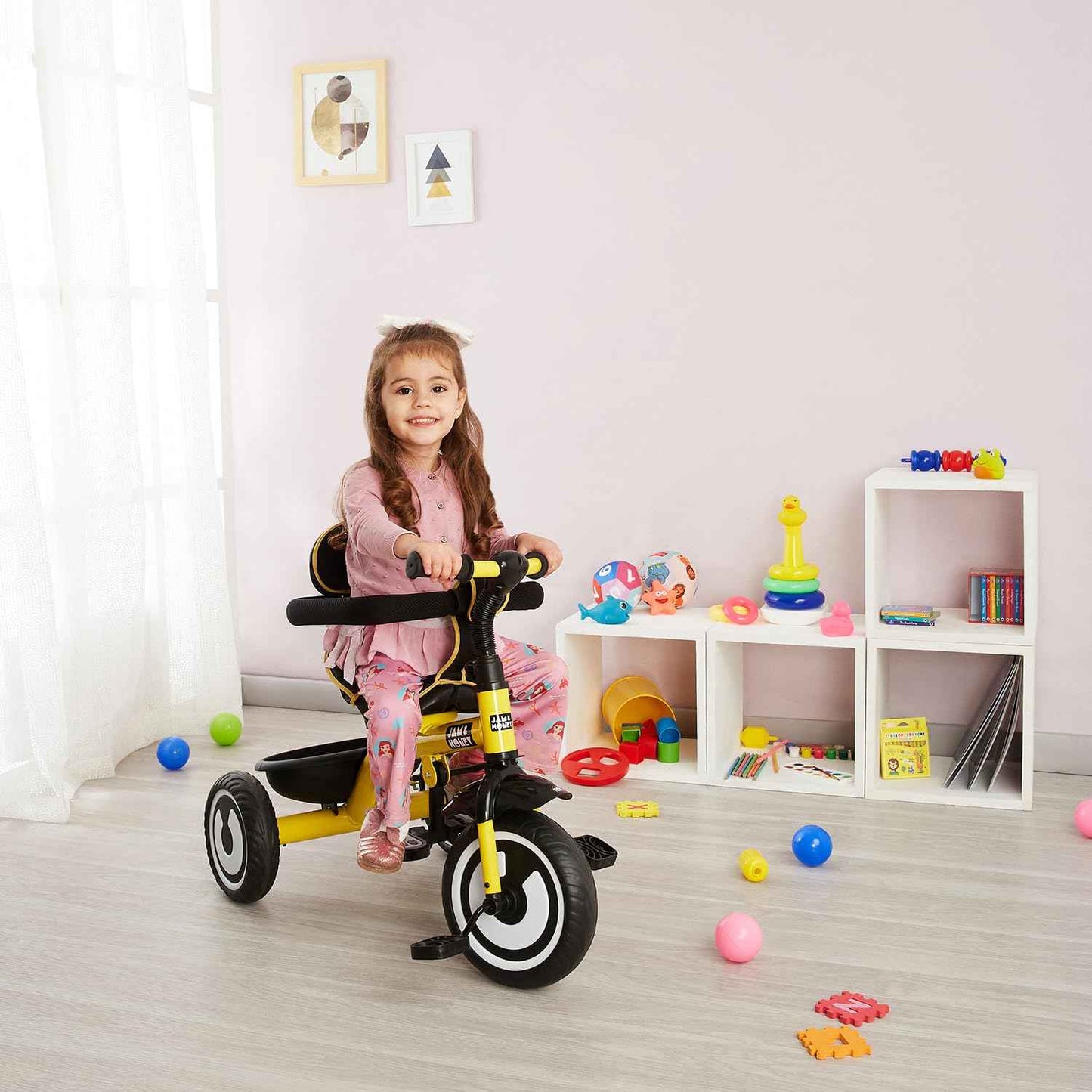 Amazon Brand - Jam & Honey Tricycle for Kids | 2-in-1 with Pedalling & Parental Control | Cushioned Seat | Guardrail & Anti-Slip Handle for Safety | for 2 Years+ Boys and Girls | Yellow and Black
