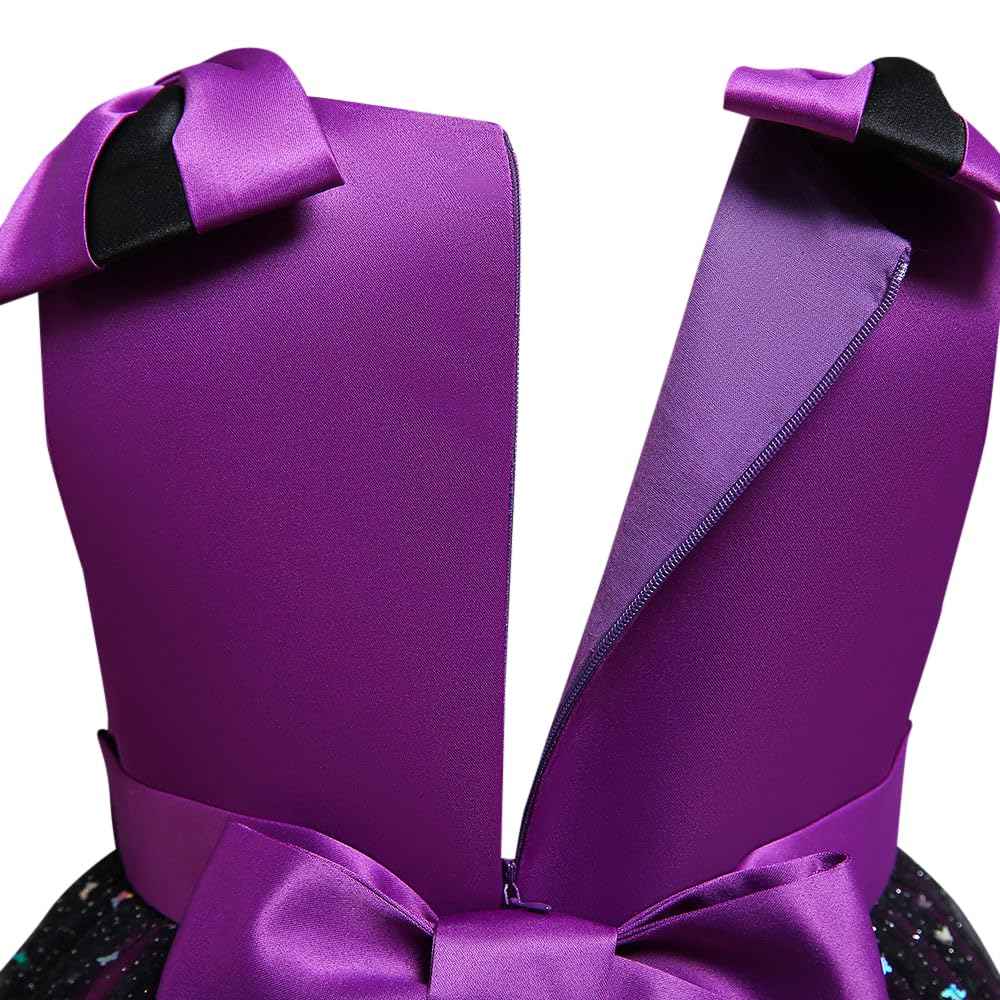 Hopscotch Girl's Fit And Flare Knee Length Polyester Bow Applique Party Knee-Length Dress