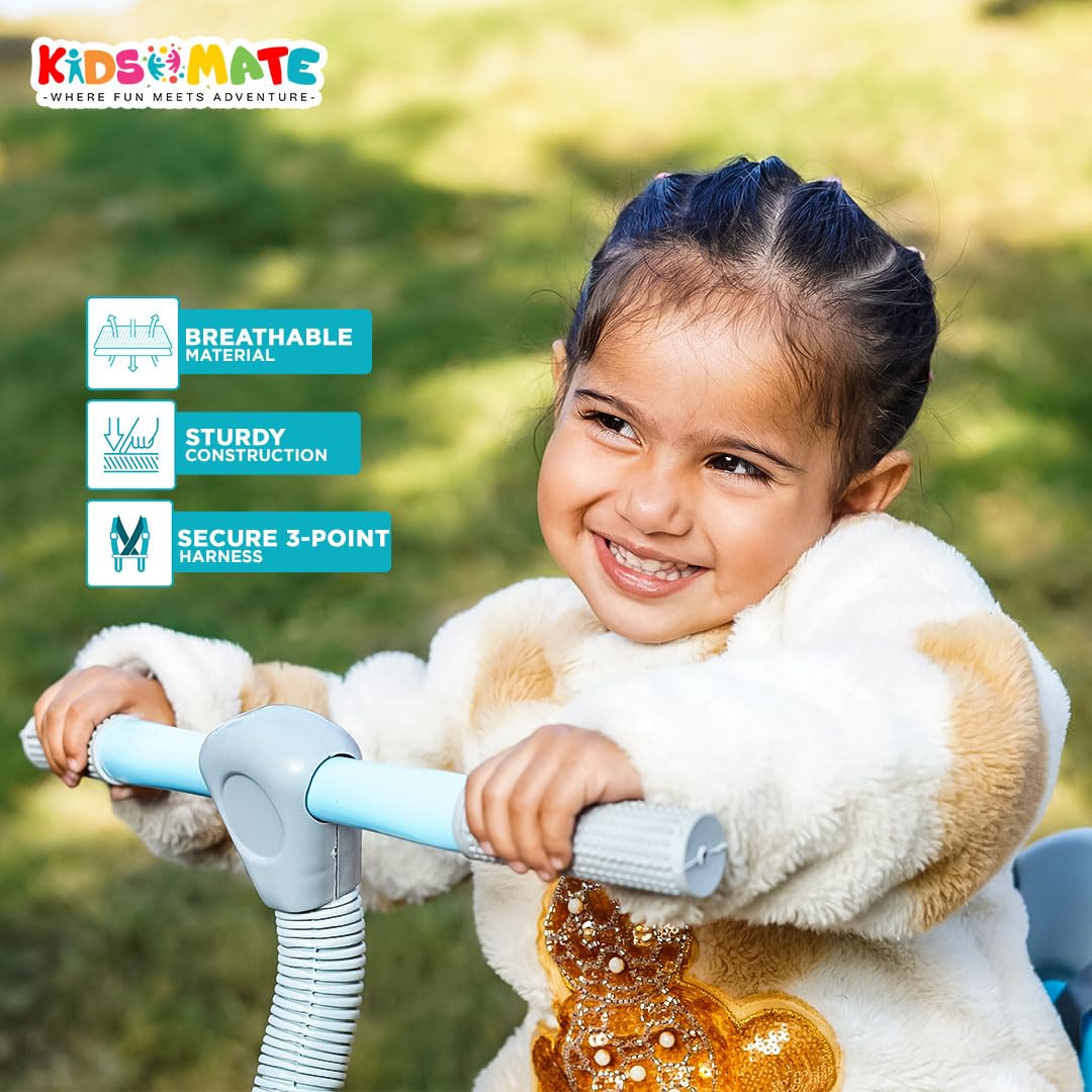 Kidsmate Xplorer 3-in-1 Tricycle for Kids | Durable Plug & Play Baby Trike with EVA Wheels, Safety Rail & Push Handle for Parents | Safe & Comfortable Ride for Toddlers 12-48 Months