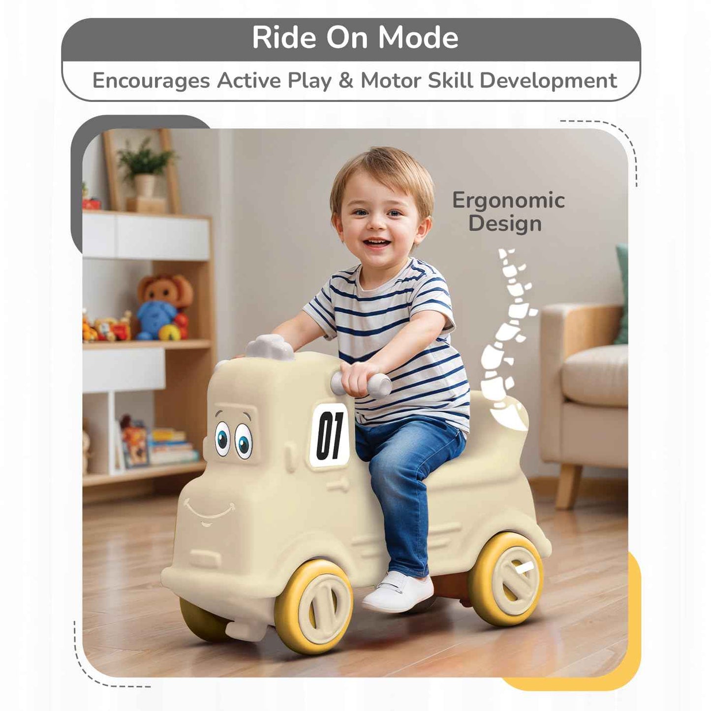 R for Rabbit Rock N Ride 3 in 1 Baby Push Ride-On Car with Rocker & Balance Board Mode | Non-Toxic, Durable and Safe Rocking Horse Rider for Kids 1-4 Years Age, Upto 20kgs Weight (Blue Orange)