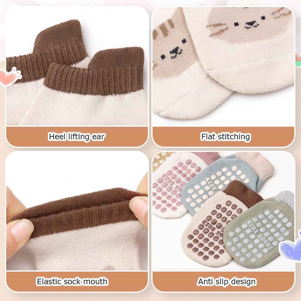 SNOWIE SOFT® 5 Pairs Baby Socks Set, Antislip Socks for New Born Baby 0-3 Years, Non Slip Grip Ankle Socks with Non Skid Soles for Infants Baby Shower Gifts