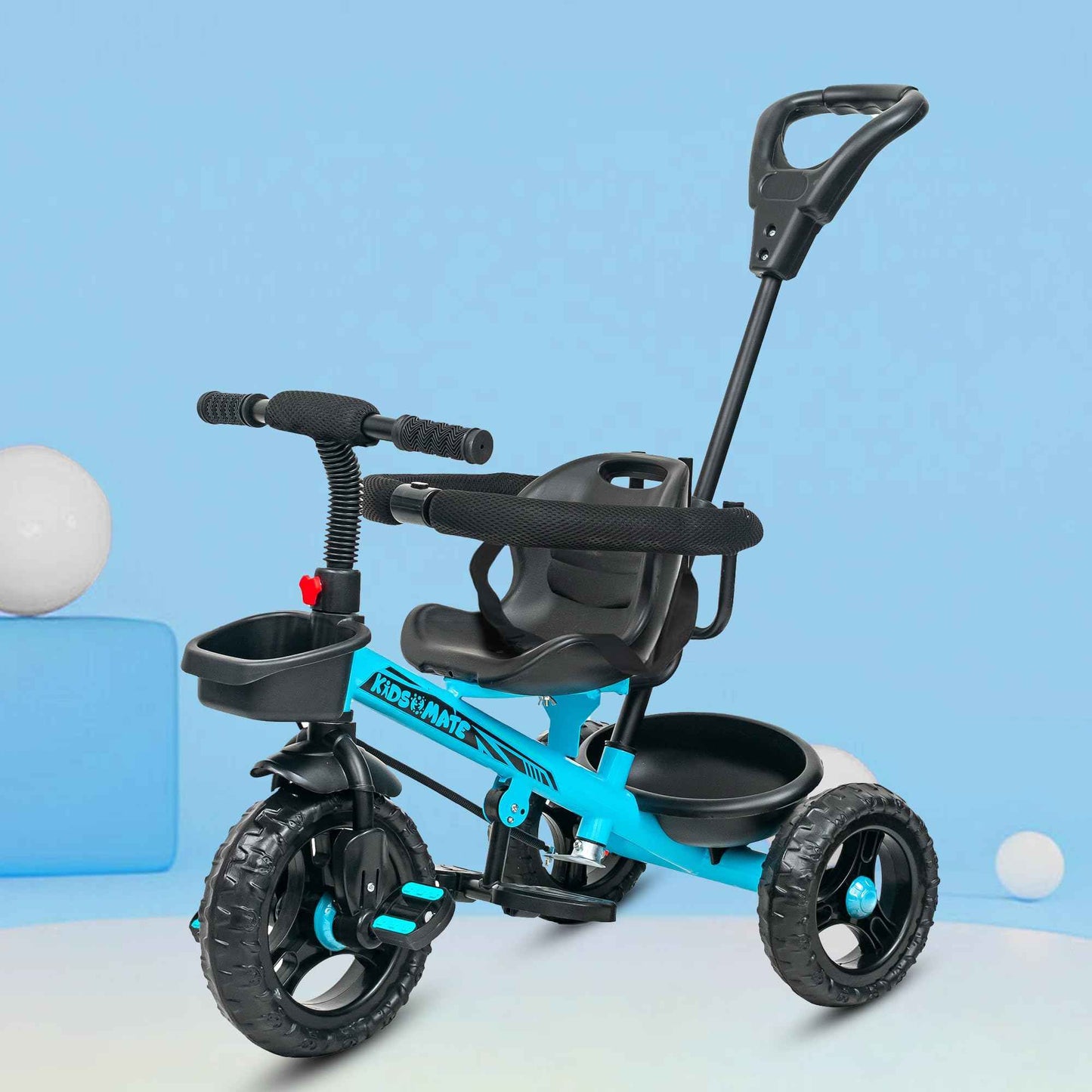 Kidsmate Xplorer 3-in-1 Tricycle for Kids | Durable Plug & Play Baby Trike with EVA Wheels, Safety Rail & Push Handle for Parents | Safe & Comfortable Ride for Toddlers 12-48 Months - Blue
