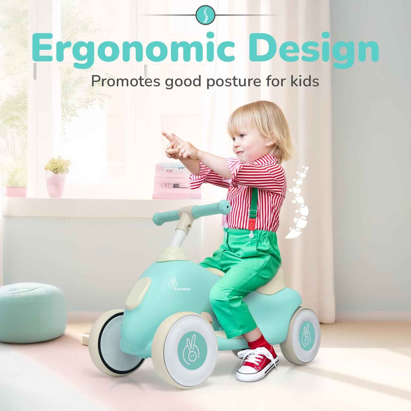 R for Rabbit Speedster Zoomy Push Ride-On for Baby, Wide TPE Wheels with Ergonomic & Comfortable Seat, Non Slip Footrest for 1 to 4 Years Kids, 20 Kgs Weight Capacity (Blue Grey)