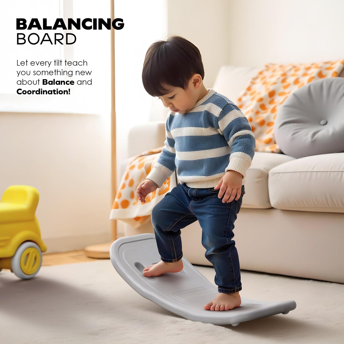 Happy Bear 3-in-1 Rock and Roll Ride-On | Push Car for 1 – 5 Years | Rocking Horse for Toddlers | Balance Board | Safe, Sturdy & Fun Indoor Toy - Yellow