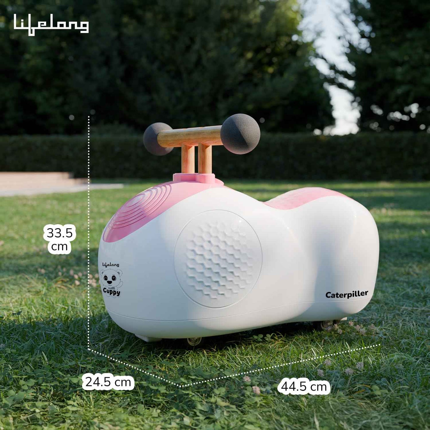 Lifelong Cuppy Caterpillar Ride-On for Kids 1+ Years|Fun Musical Ride with Lights|Safe,Sturdy & Round Edges Push Ride|Load Capacity 35kg|Indoor & Outdoor Play Vehicle for Boys & Girls(LLCR18),Pink