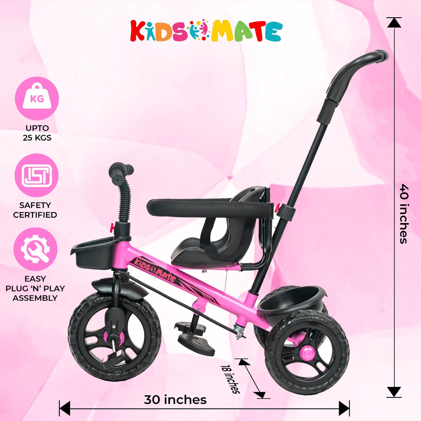 Kidsmate Xplorer 3-in-1 Tricycle for Kids | Durable Plug & Play Baby Trike with EVA Wheels, Safety Rail & Push Handle for Parents | Safe & Comfortable Ride for Toddlers 12-48 Months