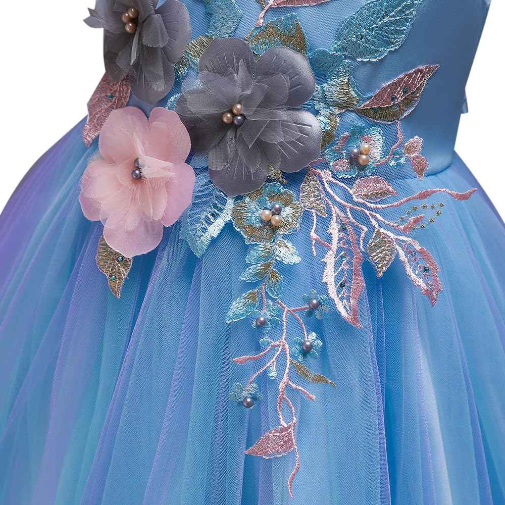Hopscotch Girl's Fit And Flare Knee Length Knee-Length Polyester- Blend Floral Applique Sleeveless Party Dress