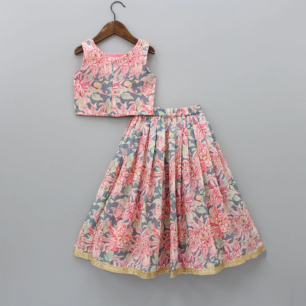 GORLYA Girls Ethnic Wear Rayon Flower Printed Readymade Lehenga Choli Set