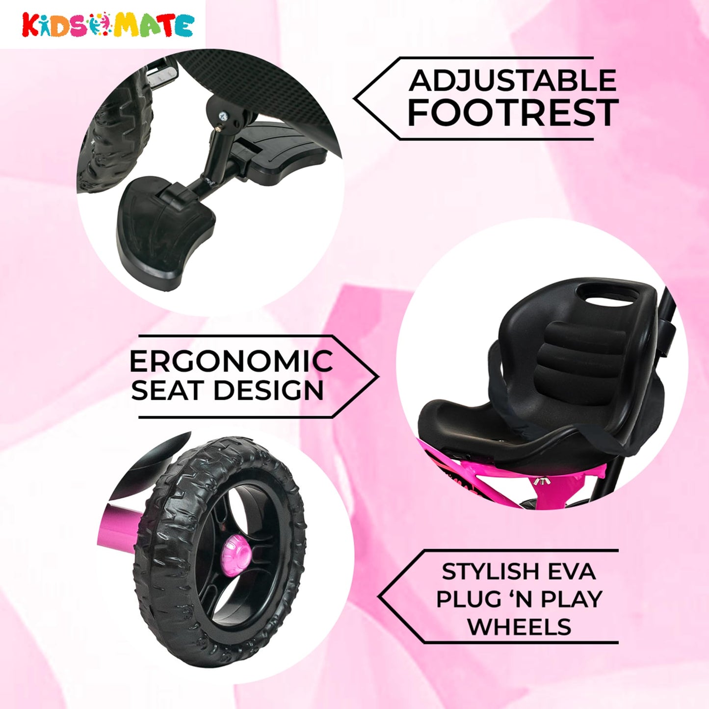 Kidsmate Xplorer 3-in-1 Tricycle for Kids | Durable Plug & Play Baby Trike with EVA Wheels, Safety Rail & Push Handle for Parents | Safe & Comfortable Ride for Toddlers 12-48 Months