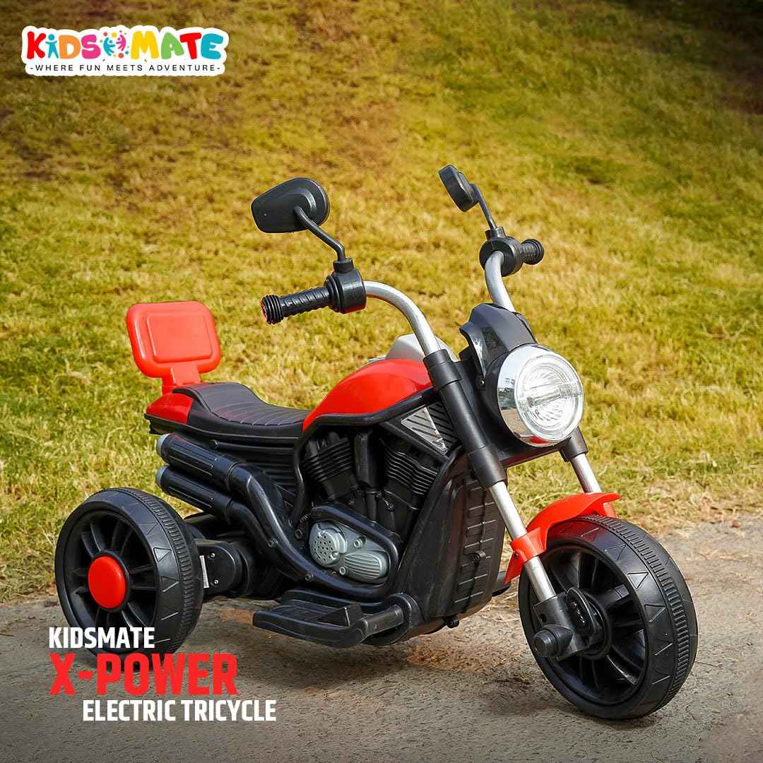 Kidsmate X-Power Ultimate Fun Electric Bike for Kids | 6V 4AH Battery, Dual Suspension with LED Lights & Comfy Backrest | Battery Bike for Kids for Ages 1-5 Years - Red