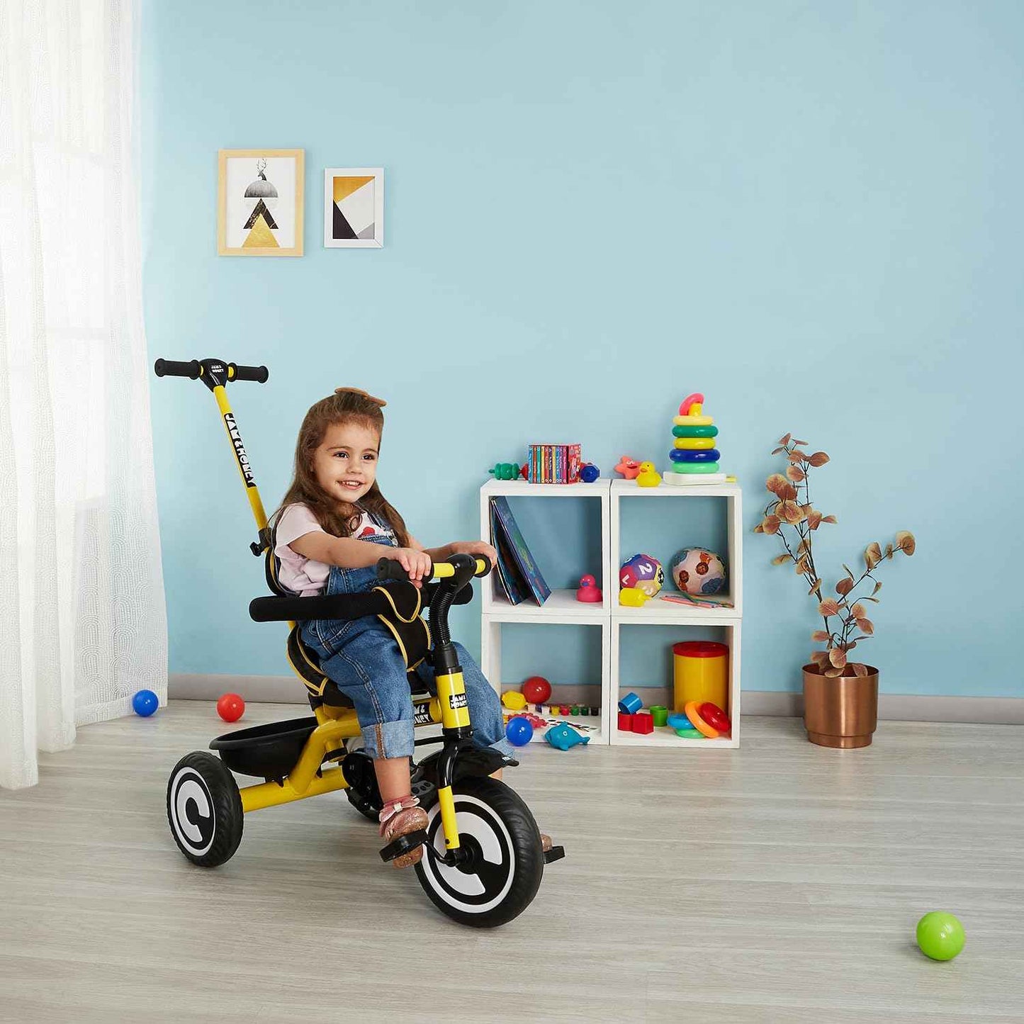 Amazon Brand - Jam & Honey Tricycle for Kids | 2-in-1 with Pedalling & Parental Control | Cushioned Seat | Guardrail & Anti-Slip Handle for Safety | for 2 Years+ Boys and Girls | Yellow and Black