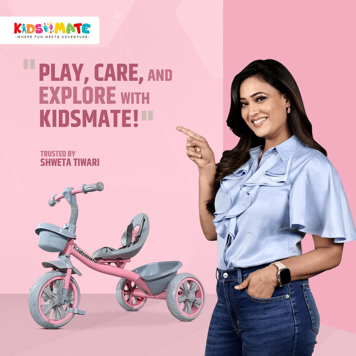 Kidsmate Xplorer 3-in-1 Tricycle for Kids | Durable Plug & Play Baby Trike with EVA Wheels, Safety Rail & Push Handle for Parents | Safe & Comfortable Ride for Toddlers 12-48 Months
