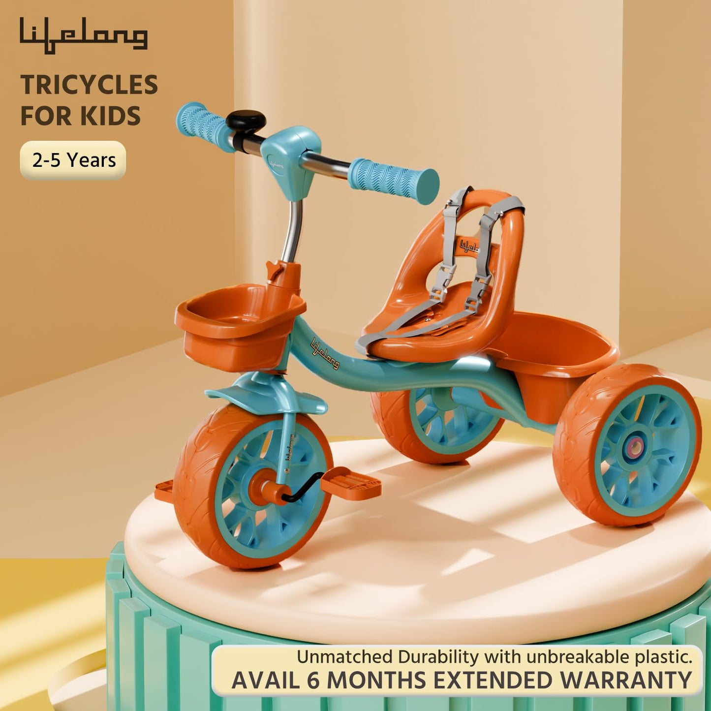 Lifelong Trike Cycle for Kids Cycle 2-5 Years - Tricycles for Boy & Girl - Baby Cycle - Bicycle for Kids - Bike with 3 EVA Wheels, Bell & Basket -Durable Tricycle with Parental Control