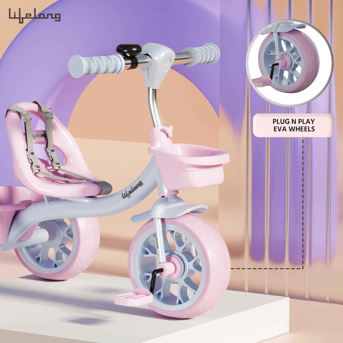 Lifelong Trike Cycle for Kids Cycle 2-5 Years - Tricycles for Boy & Girl - Baby Cycle - Bicycle for Kids - Bike with 3 EVA Wheels, Bell & Basket -Durable Tricycle with Parental Control