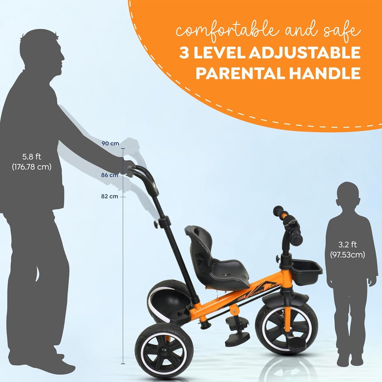 Luusa® TFT Hyper 500 PRO Canopy Plug N Play Tricycle/Baby Tricycle with Parental Control for Age Group 2+ Years Boys/Girls/Carrying Capacity Upto 30-KGS Proudly Made in India (ICE-Blue)