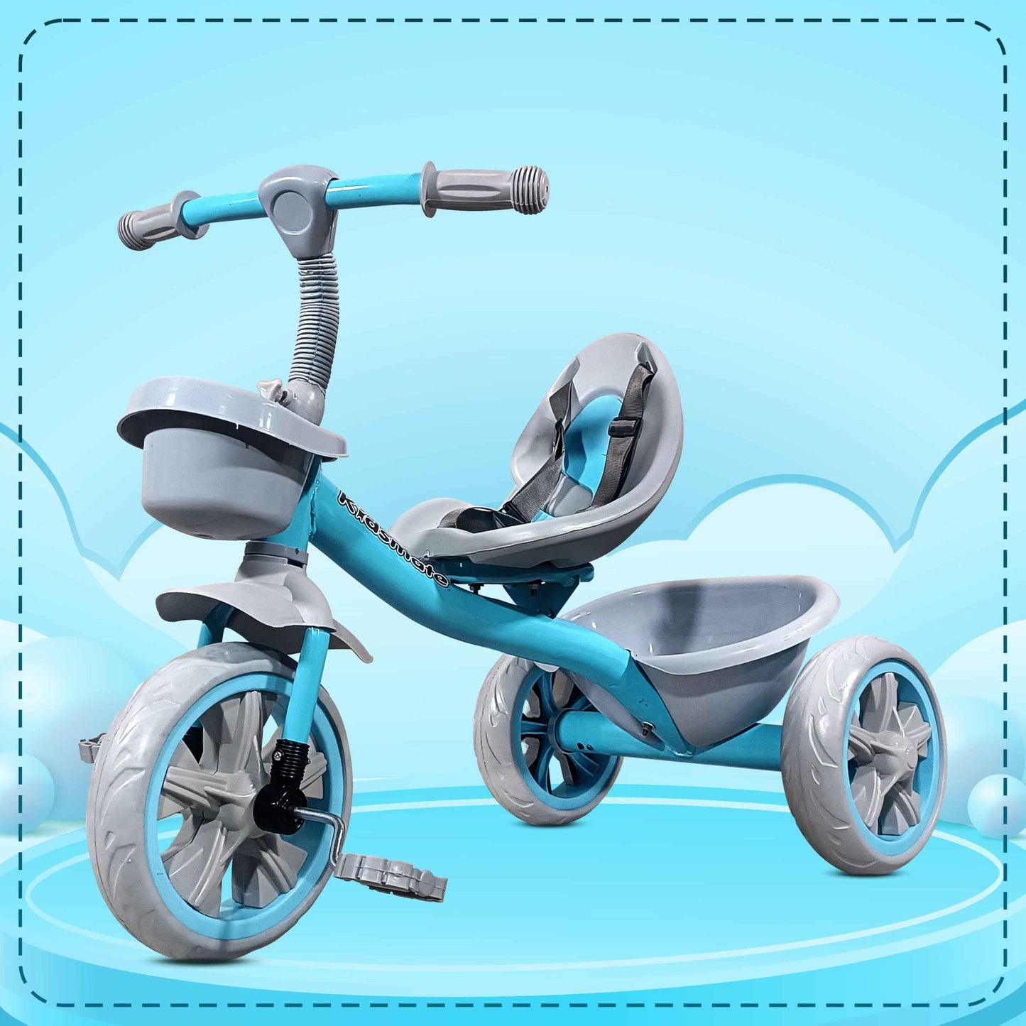 Kidsmate Xplorer 3-in-1 Tricycle for Kids | Durable Plug & Play Baby Trike with EVA Wheels, Safety Rail & Push Handle for Parents | Safe & Comfortable Ride for Toddlers 12-48 Months - Blue