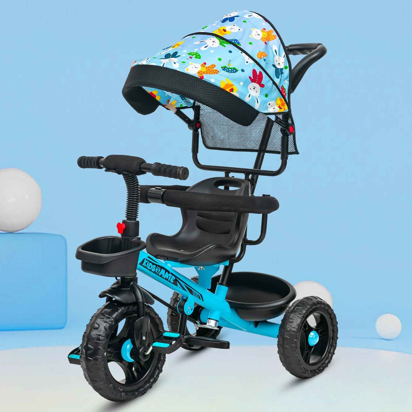 Kidsmate Xplorer 3-in-1 Tricycle for Kids | Durable Plug & Play Baby Trike with EVA Wheels, Safety Rail & Push Handle for Parents | Safe & Comfortable Ride for Toddlers 12-48 Months - Blue