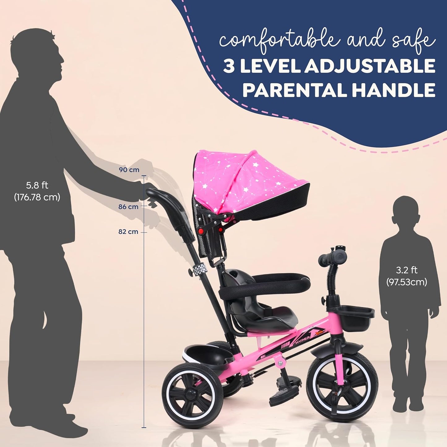 Luusa® TFT Hyper 500 PRO Canopy Plug N Play Tricycle/Baby Tricycle with Parental Control for Age Group 2+ Years Boys/Girls/Carrying Capacity Upto 30-KGS Proudly Made in India (ICE-Blue)