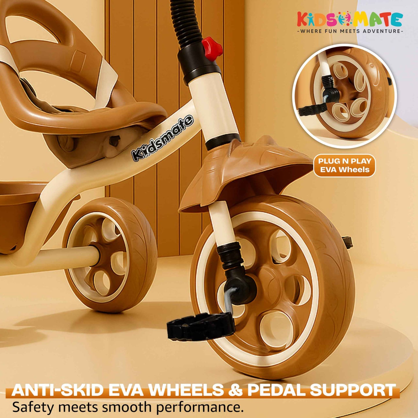 Kidsmate Xplorer 3-in-1 Tricycle for Kids | Durable Plug & Play Baby Trike with EVA Wheels, Safety Rail & Push Handle for Parents | Safe & Comfortable Ride for Toddlers 12-48 Months - Blue