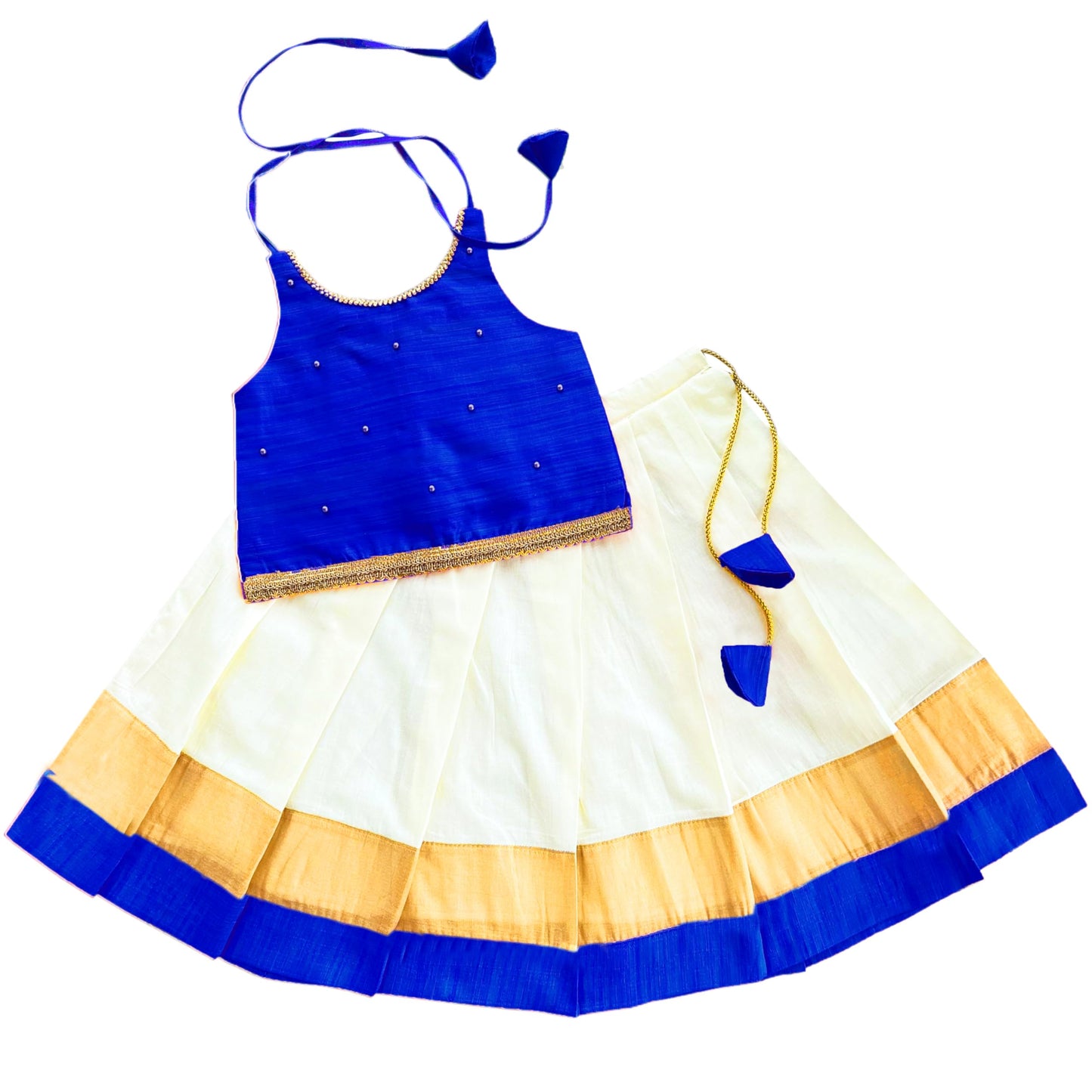 Stanwells Kids Girls Orange & Magenta Mirror Work Flared Net Sleeveless Lehenga Choli Set Pattupavadai for Girls