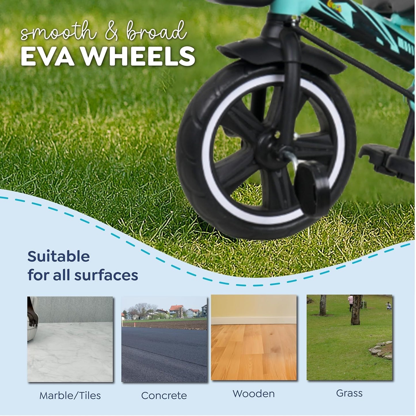 Luusa® TFT Hyper 500 PRO Canopy Plug N Play Tricycle/Baby Tricycle with Parental Control for Age Group 2+ Years Boys/Girls/Carrying Capacity Upto 30-KGS Proudly Made in India (ICE-Blue)